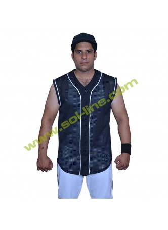 Pro Mesh six button down white stripe sleeveless